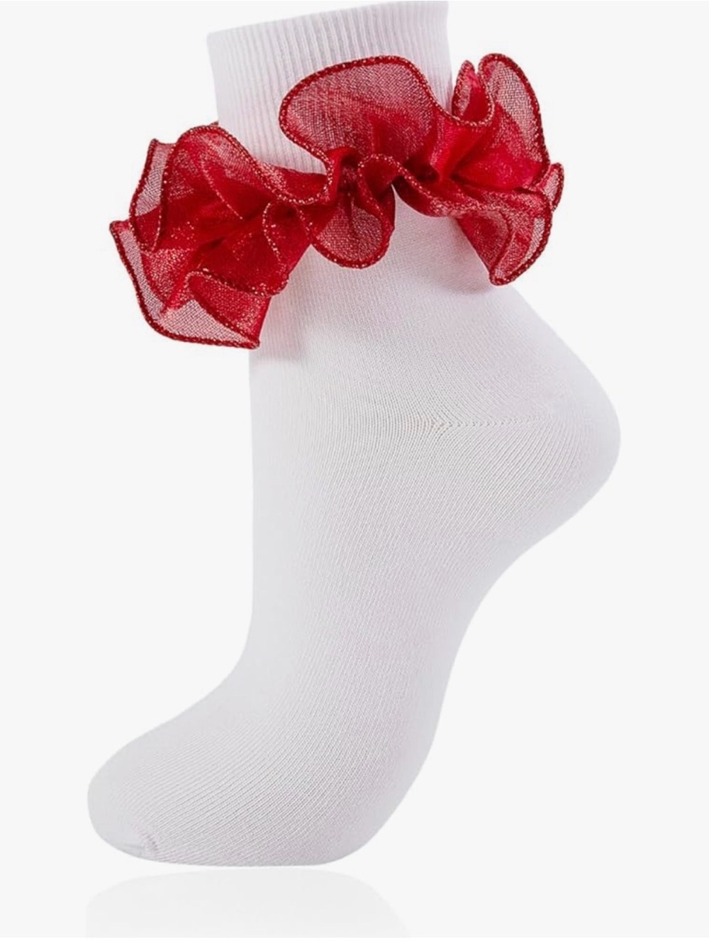 *NWT Women’s White Ruffle Anklet Socks with Red Organza Trim